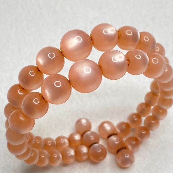 Cuff Bracelet Double Stranded Graduated Round Moonstone Beads Salmon Pink - Picture 4 of 8